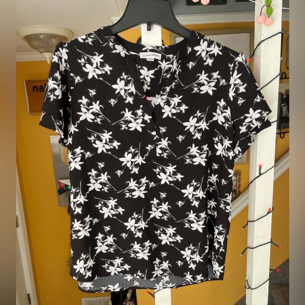 Calvin Klein Black and White Floral Blouse